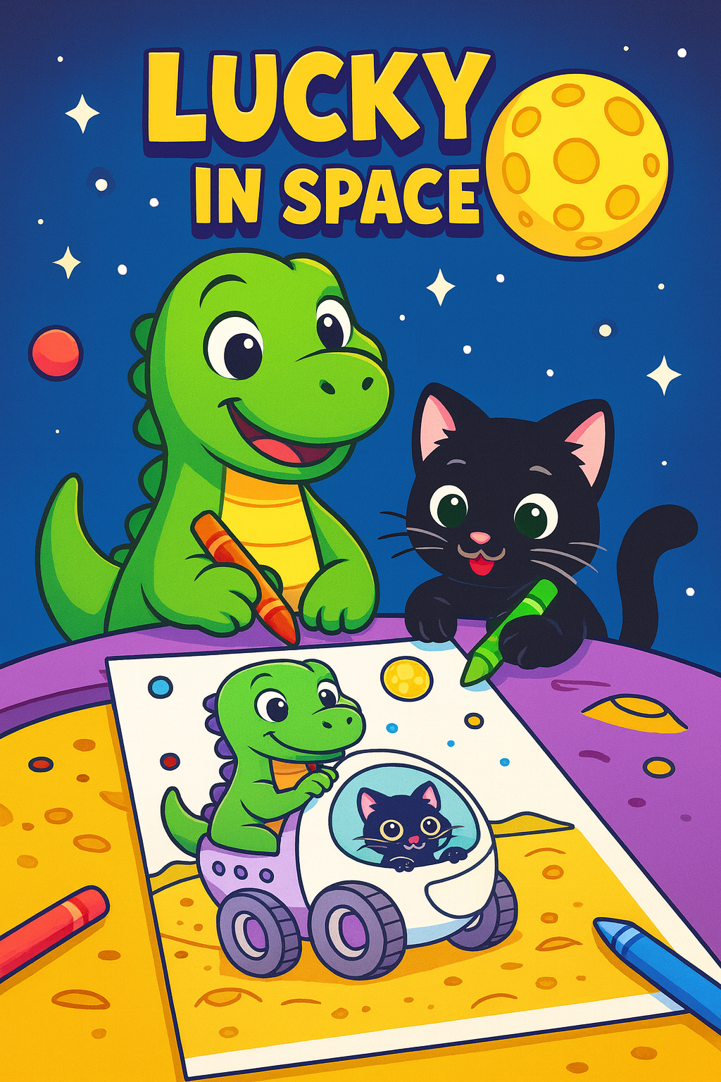 Cover of Lucky in Space, a free printable coloring book for ages 3-5