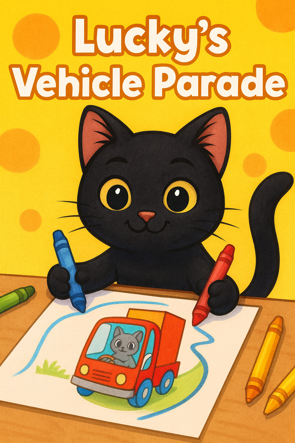 Cover of Lucky’s Vehicle Parade, a free printable coloring book for ages 3-5