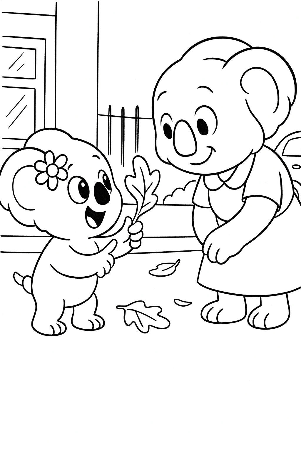 Close-up at the school pickup area — printable coloring page